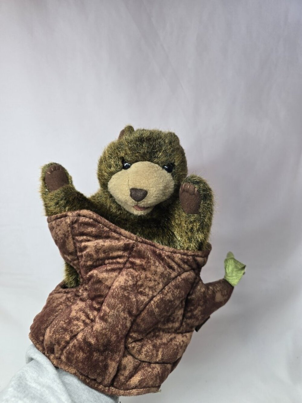 Folkmanis BEAR in TREE STUMP Peek a Boo Hand 11" Plush Hand Puppet # 2904 Brown